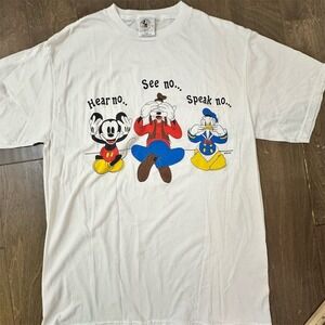 Vintage 90s Disney T-Shirt Mickey Goofy Donald Hear No See No Speak No L